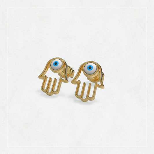 Aretes de Mano de Fatima con Ojo Turco de Madre Perla