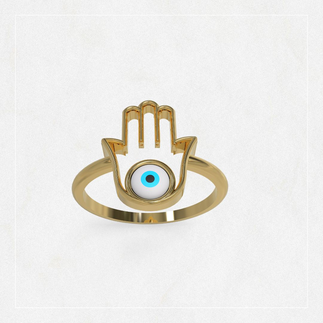 Anillo de Mano de Fatima con Ojo Turco de Madre Perla