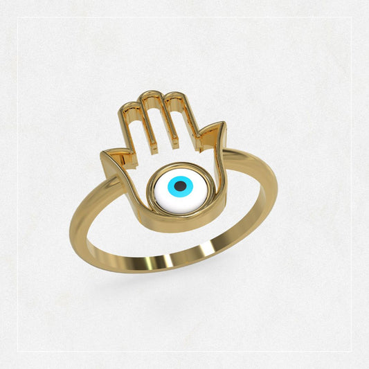 Anillo de Mano de Fatima con Ojo Turco de Madre Perla
