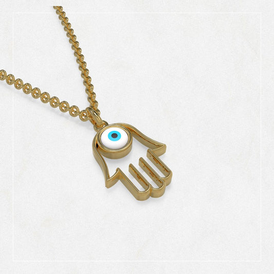 Gargantilla de Mano de Fatima con Ojo Turco de Madre Perla