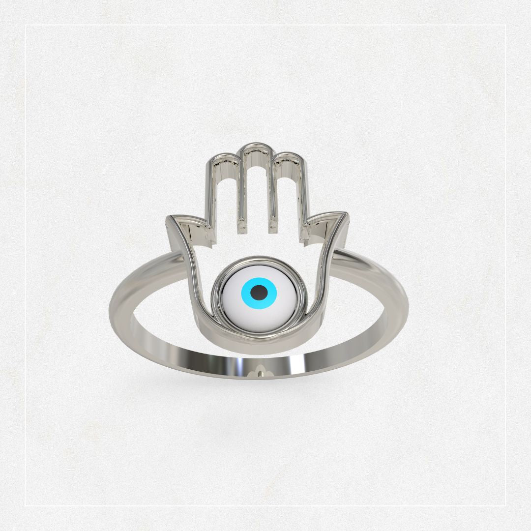 Anillo de Mano de Fatima con Ojo Turco de Madre Perla