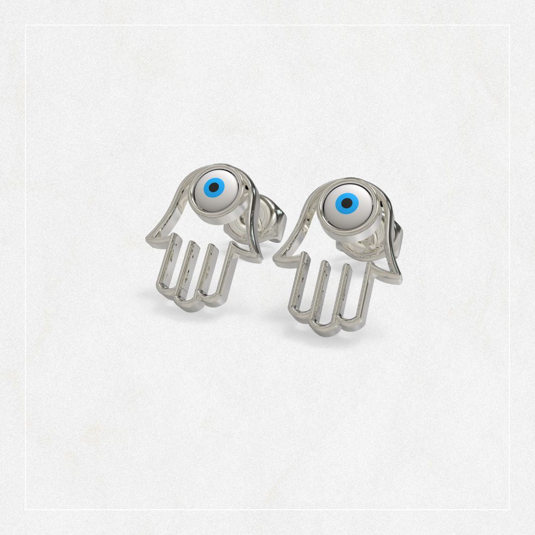 Aretes de Mano de Fatima con Ojo Turco de Madre Perla