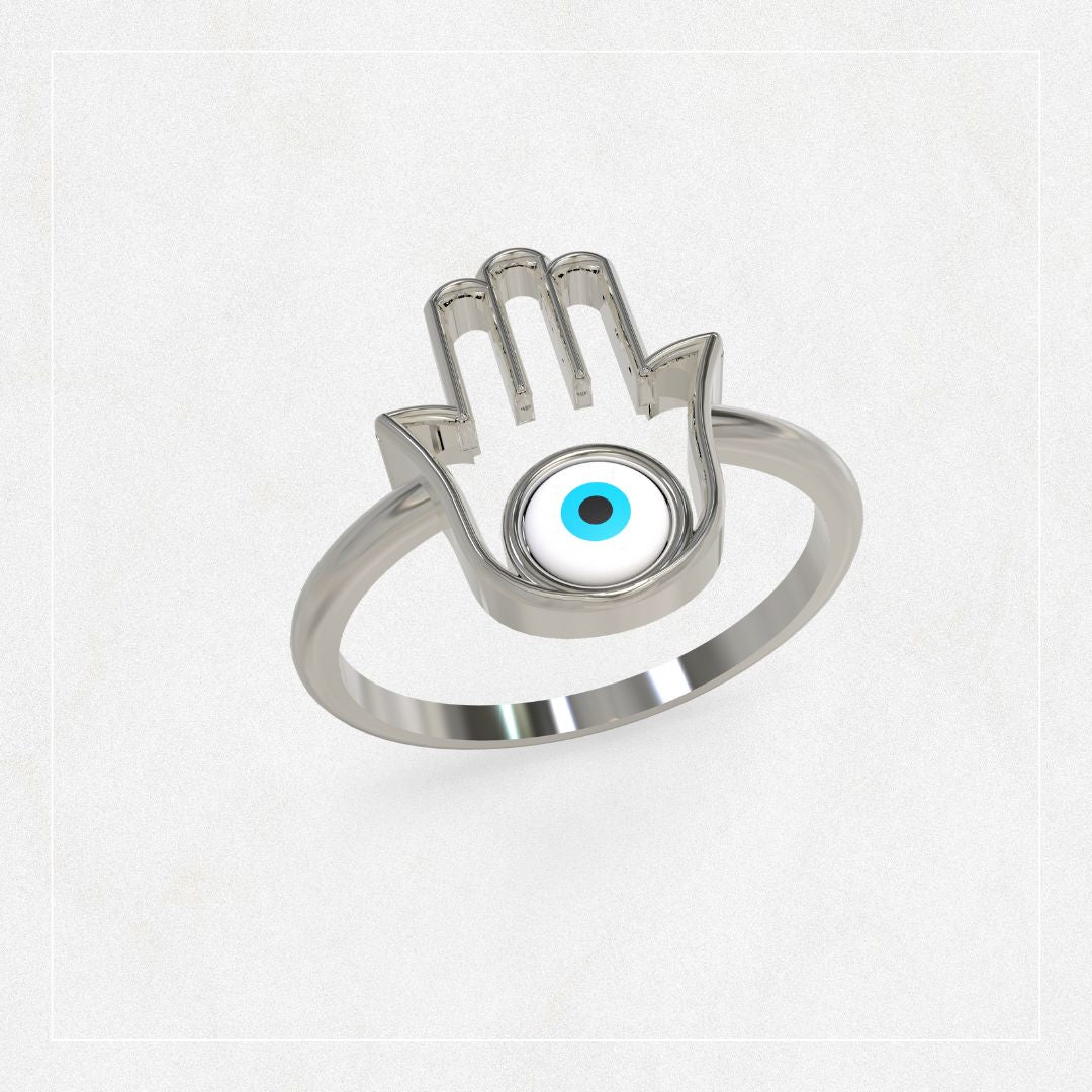 Anillo de Mano de Fatima con Ojo Turco de Madre Perla