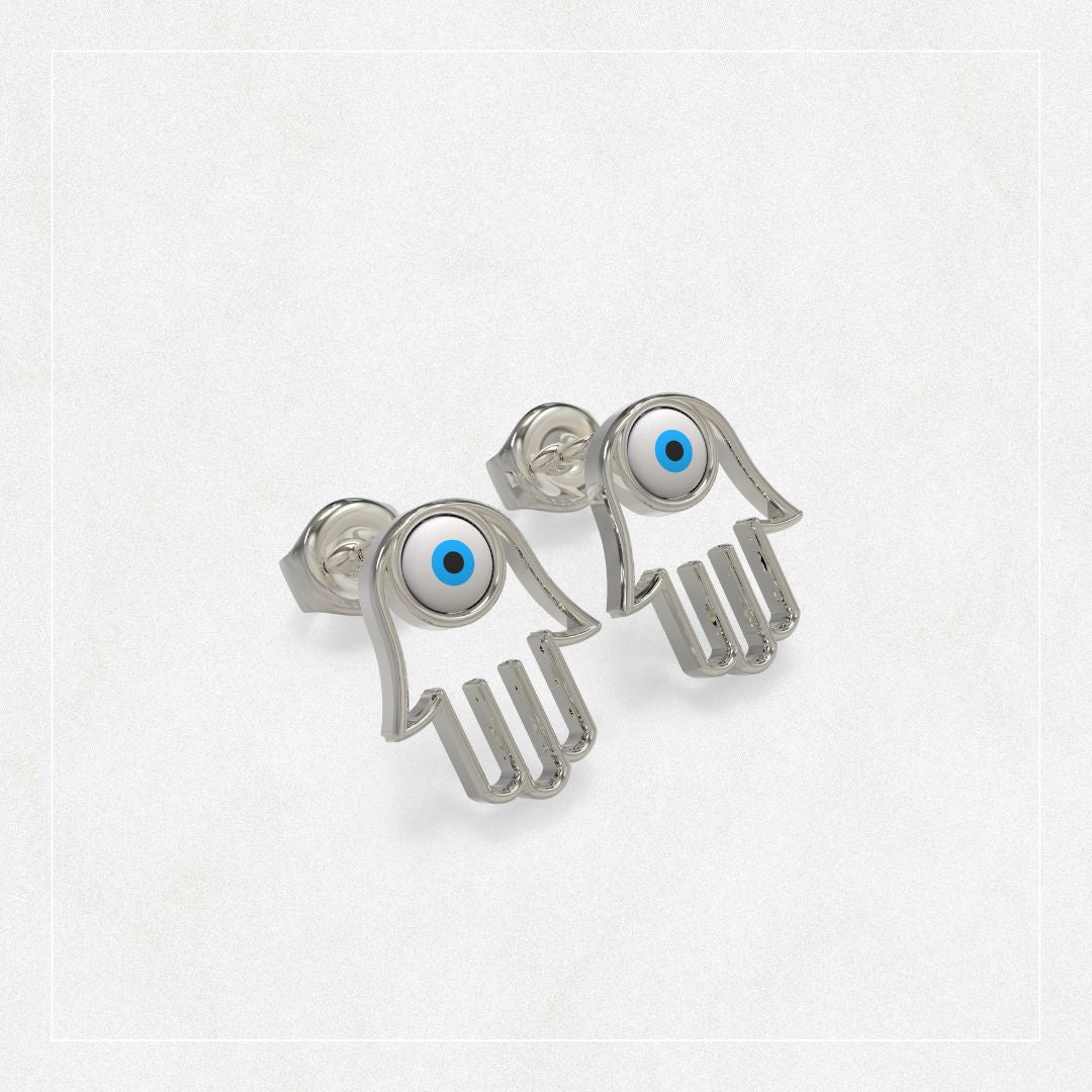Aretes de Mano de Fatima con Ojo Turco de Madre Perla