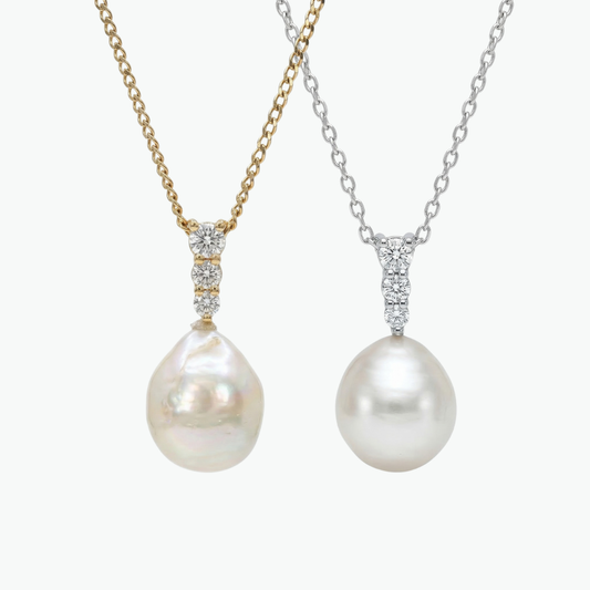 Collar Perla Natural con Zirconias – Plata .925 (Dorado o Plateado)