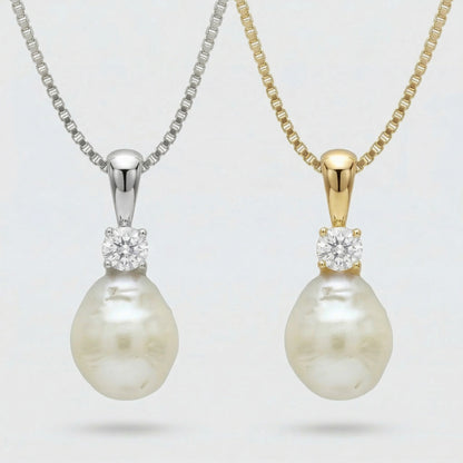 Collar Perla Natural con Zirconia – Plata .925 (Dorado o Plateado)