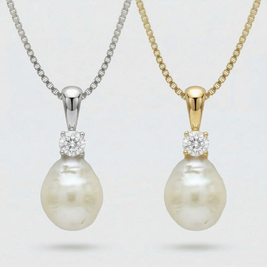 Collar Perla Natural con Zirconia – Plata .925 (Dorado o Plateado)