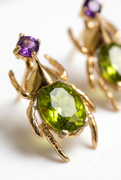 Oliva — Aretes Escarabajo Peridoto y Amatista