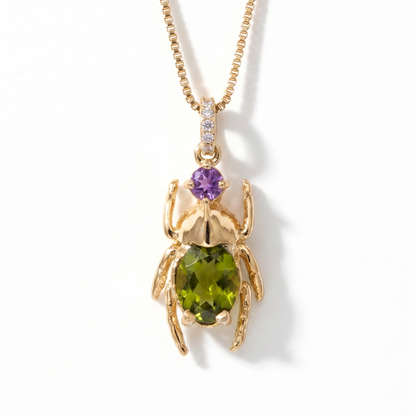 Oliva — Colgante Escarabajo Peridoto y Amatista