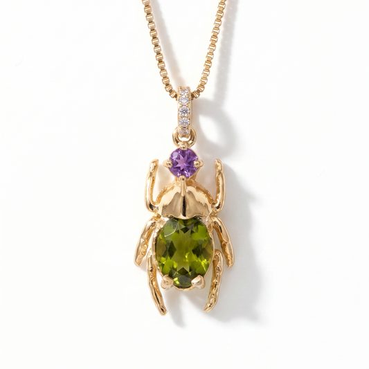 Oliva — Colgante Escarabajo Peridoto y Amatista