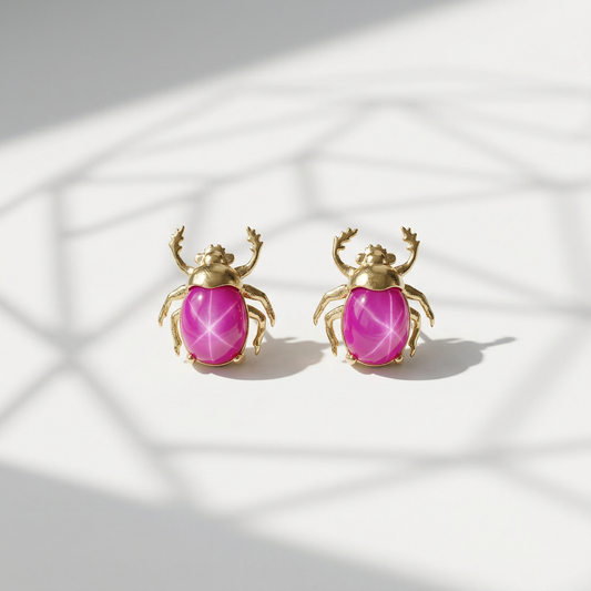 Aretes Escarabajo Estelar - Rubí Estrella