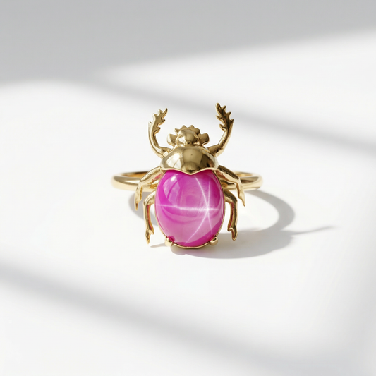 Anillo Escarabajo Estelar - Rubí Estrella Dorado
